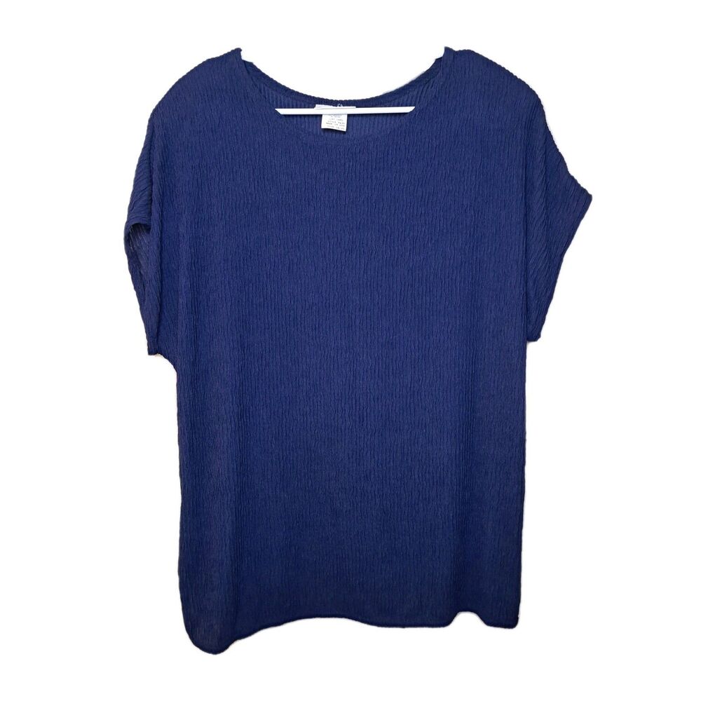 Vintage NEW Plisse Women Blouse Short Sleeve Blue Size Plus 18 / 20 Made In USA